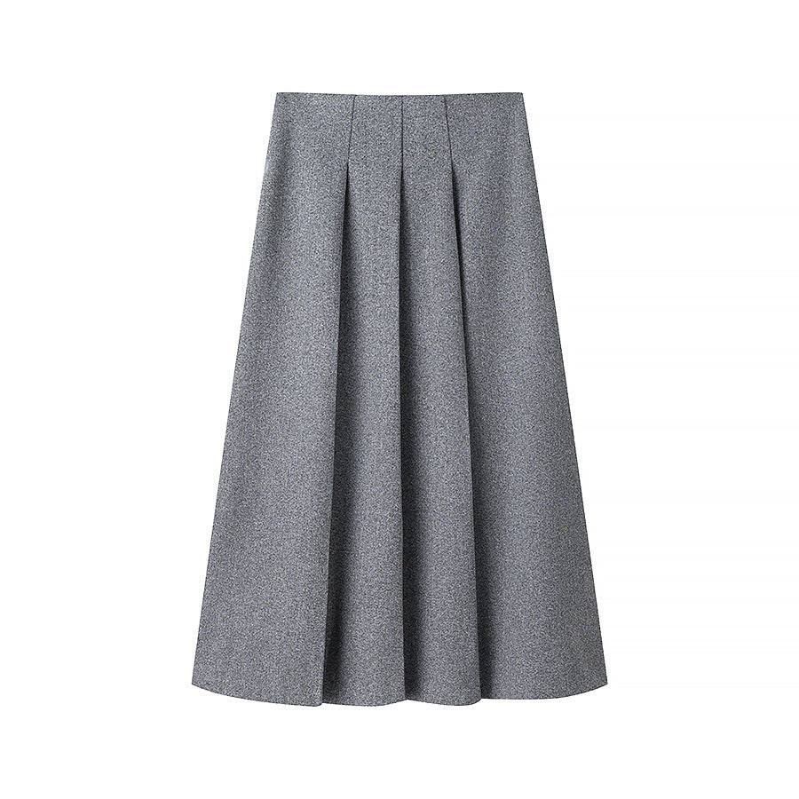 Women Elegant Two-Piece Wool Blend Blazer and Midi Skirt Set with Flared Midi Skirt Chichicherry