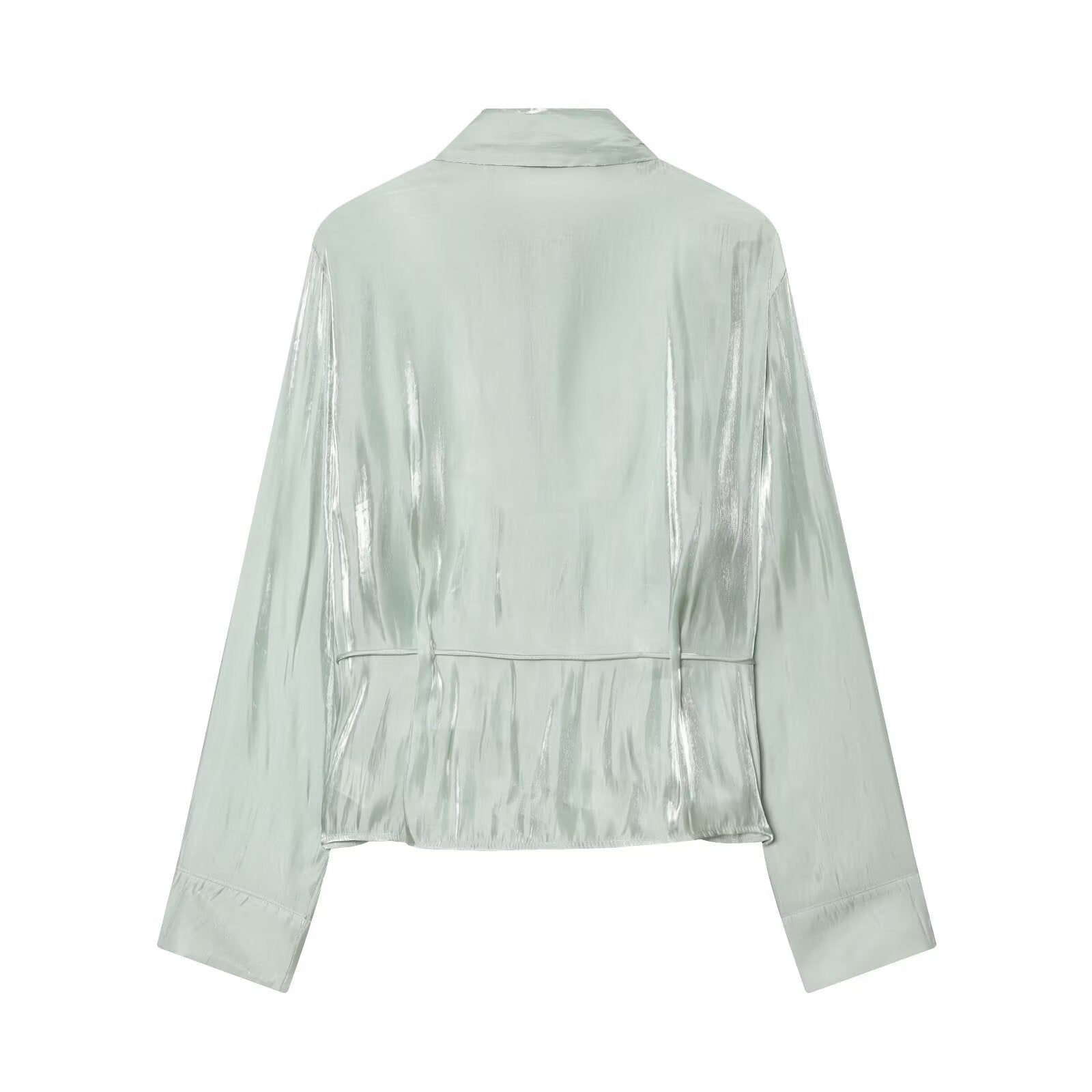 Women's Lightweight Satin Blouson in Crop Cut with Shirt Collar and Drawstring Detail
