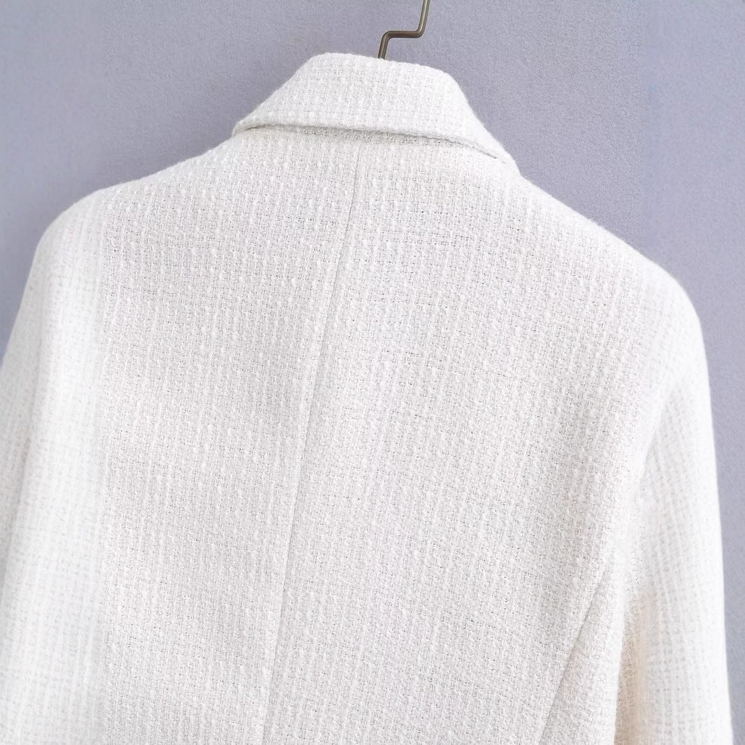 Women's Short Cut Boucle Blazer with Tailored Silhouette and Double Button Chichicherry