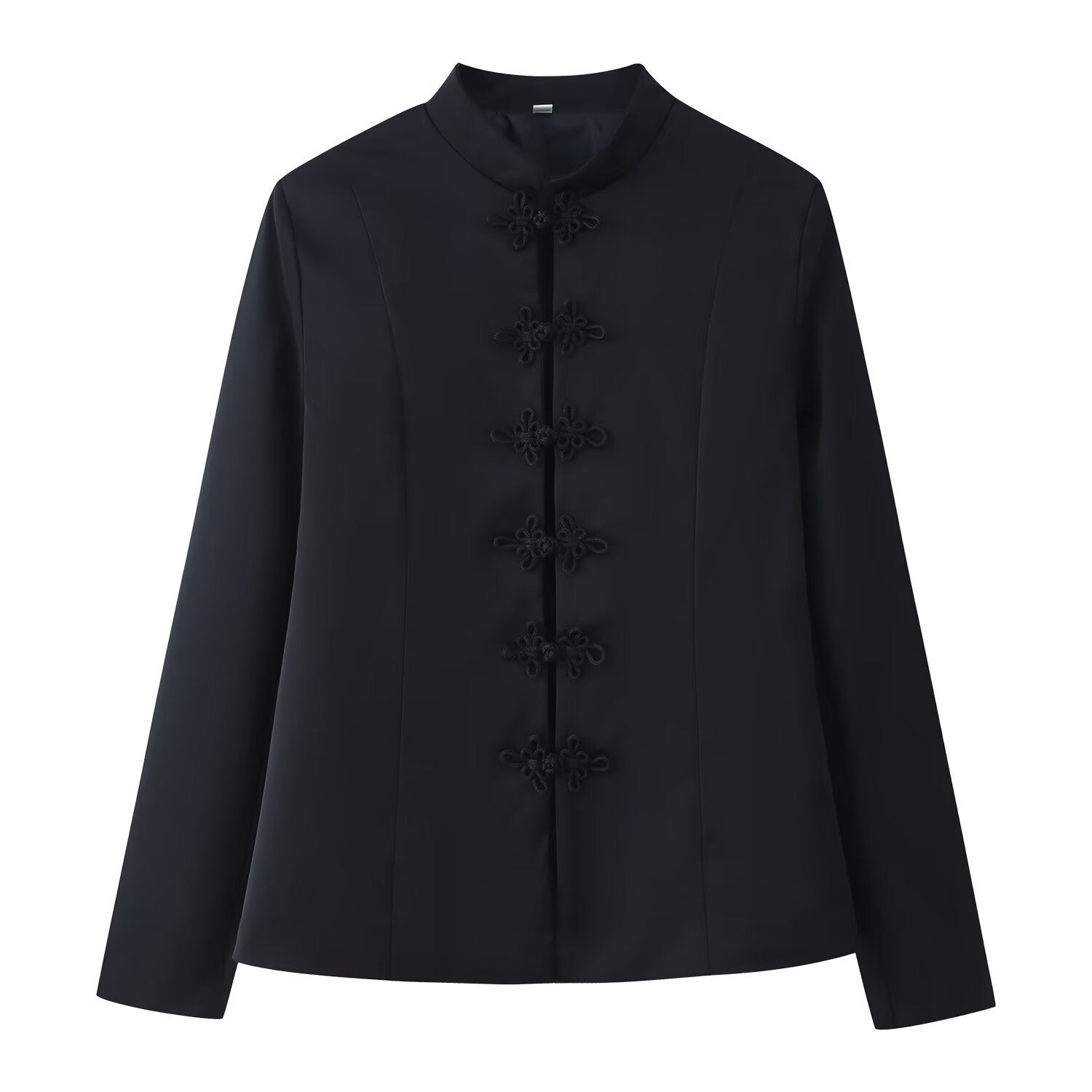 Women Chinese inspired jacket with stand-up collar and decorative knot closures Chichicherry