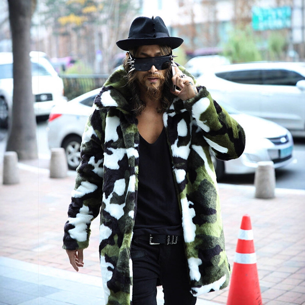 Men's camouflage faux fur coat with long cut and oversized silhouette Chichicherry