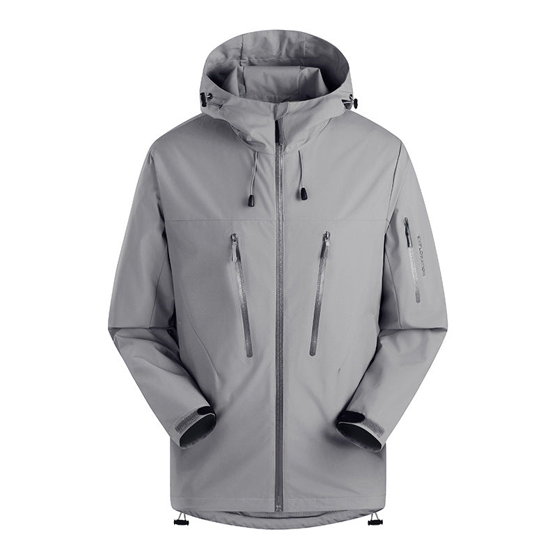 Men's Three-Layer Waterproof Breathable Hardshell Outdoor Jacket with Hood and Sealed Seams Chichicherry