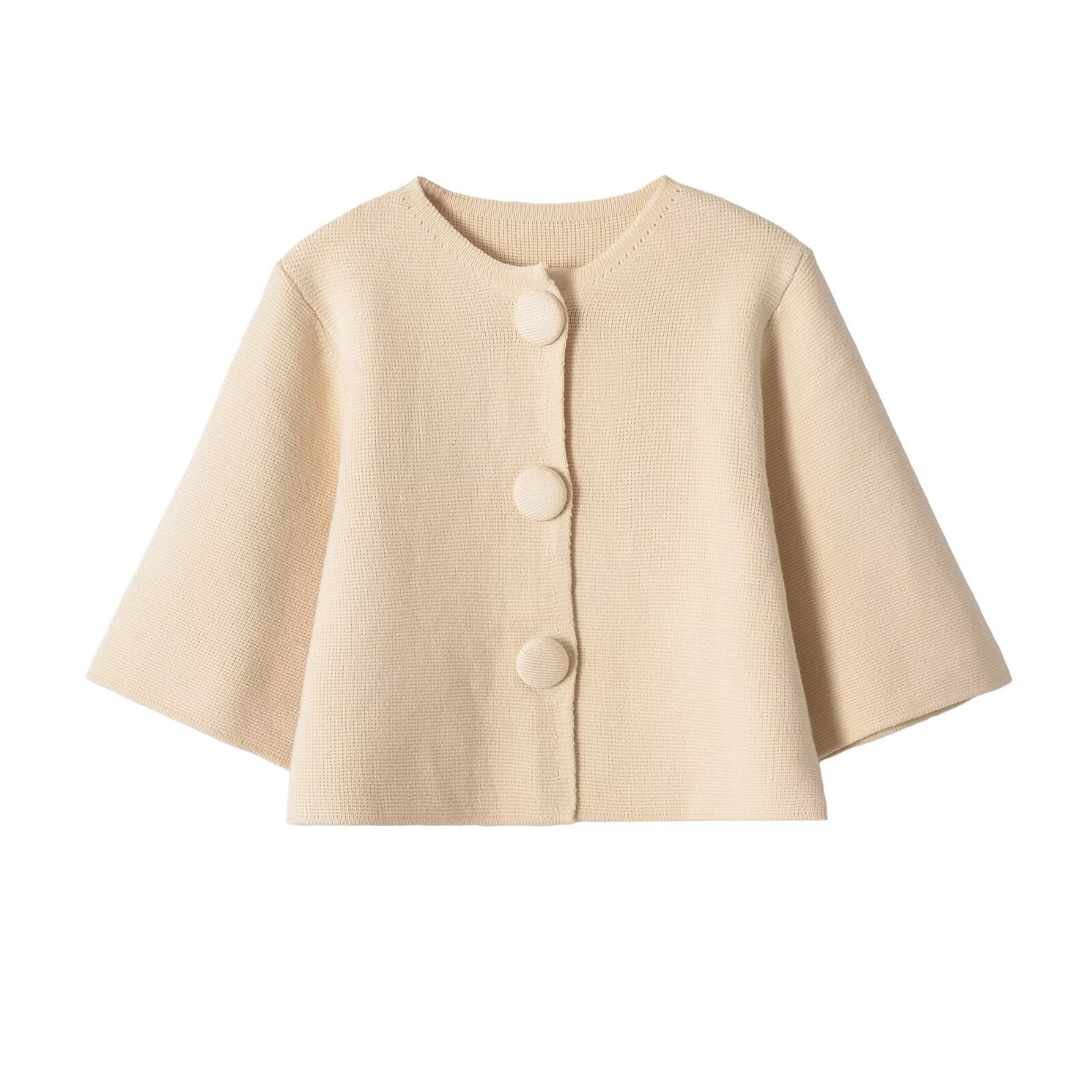 Women's short cape cardigan with dropped shoulders and covered decorative buttons Chichicherry