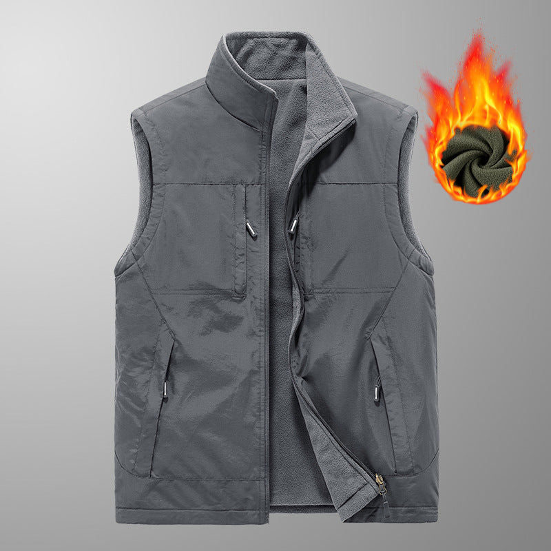 Men's padded thermo-fleece vest with water-repellent nylon shell and high stand-up collar Chichicherry