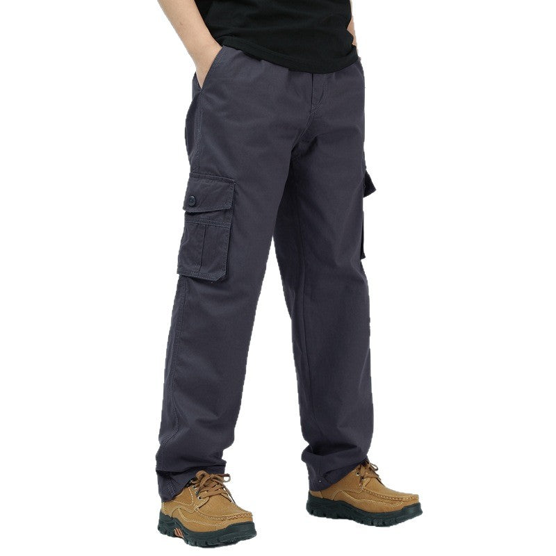 Men's Utility Cargo Pants with Wide Cut, Multiple Flap Pockets & Straight Leg Chichicherry