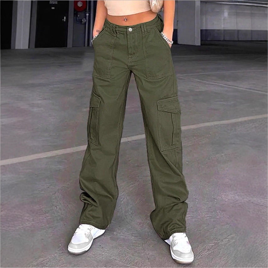 Women's wide cargo pants with high waist, patch flap pockets, and casual baggy fit Chichicherry