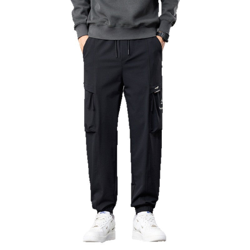Men's technical cargo jogger pants with elastic hem, multi pockets, and drawstring Chichicherry
