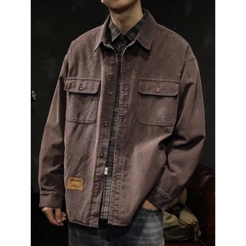Herren Cord-Überhemdjacke mit aufgesetzten Brusttaschen und entspanntem Oversize-Schnitt Chichicherry