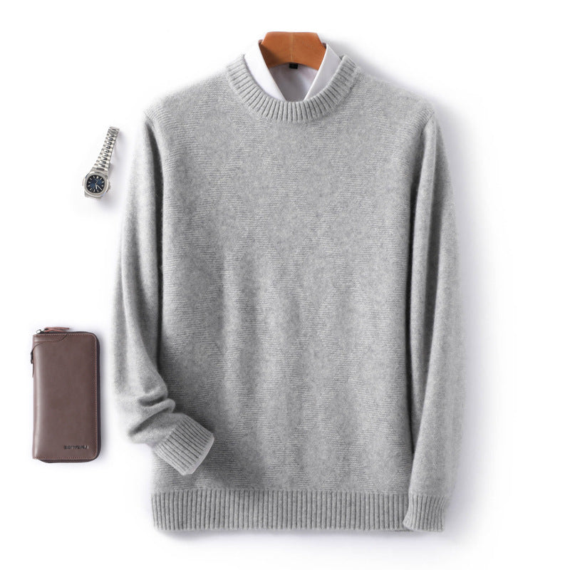Men's fine crew neck sweater with subtle diamond structure made of cashmere blend Chichicherry