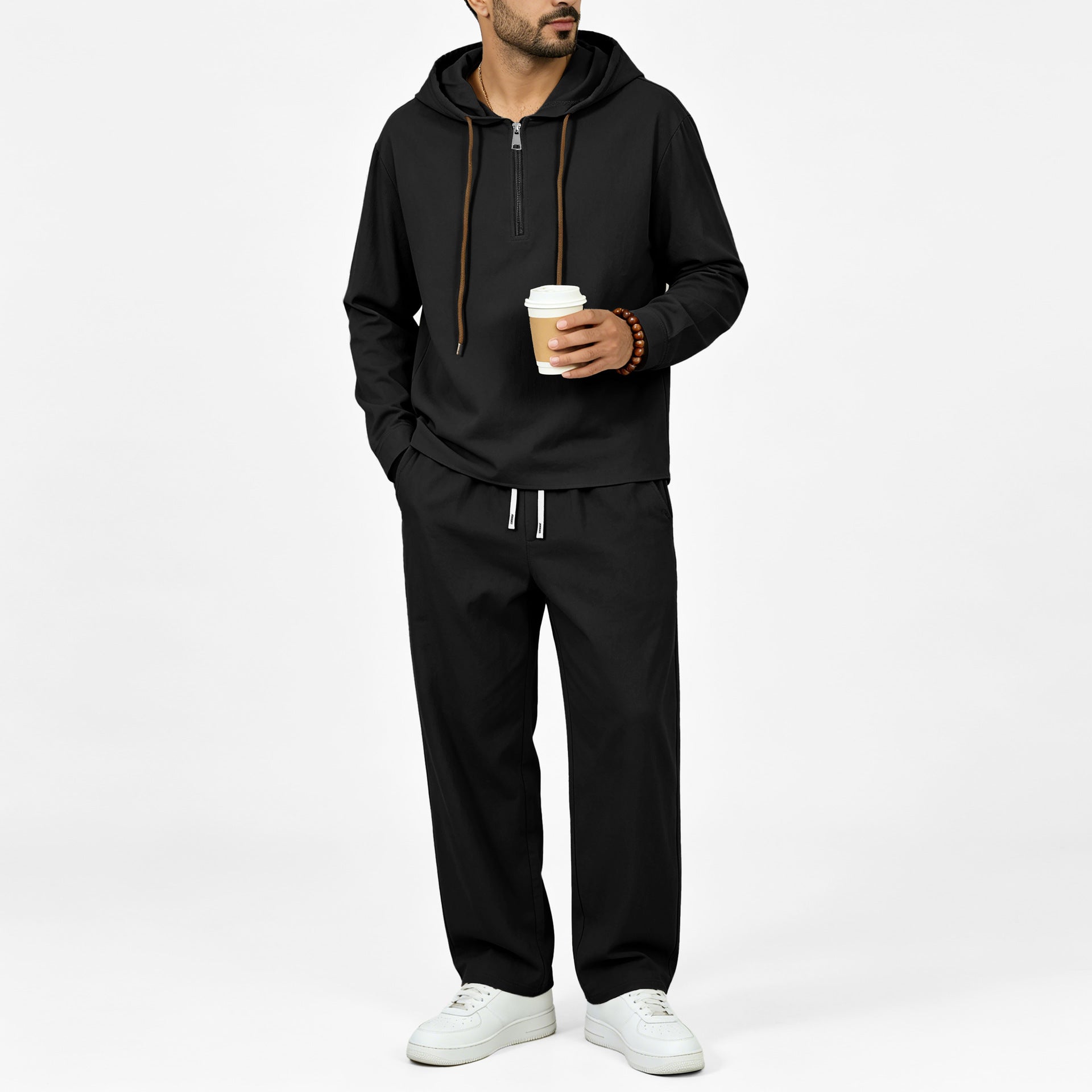 Men's Lightweight Half-Zip Hoodie in Relaxed Fit with Drawstring Chichicherry