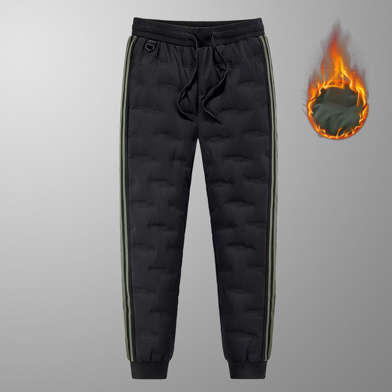 Men's Padded Quilted Jogging Pants with Thermal Insulation and Contrast Stripes Chichicherry