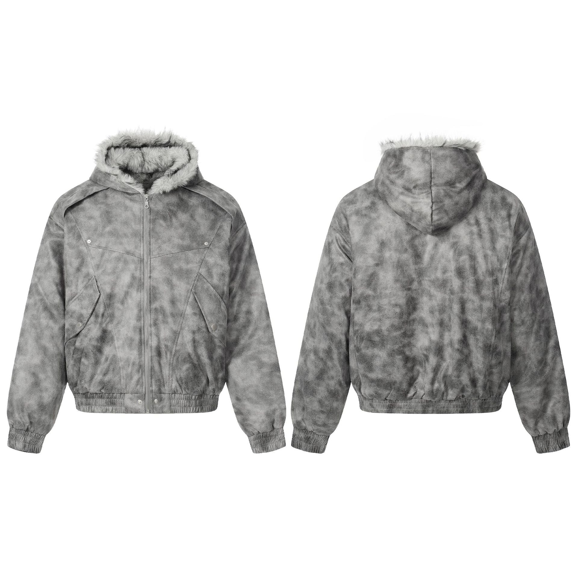 Women's short jacket in vintage suede look with hood and teddy lining Chichicherry