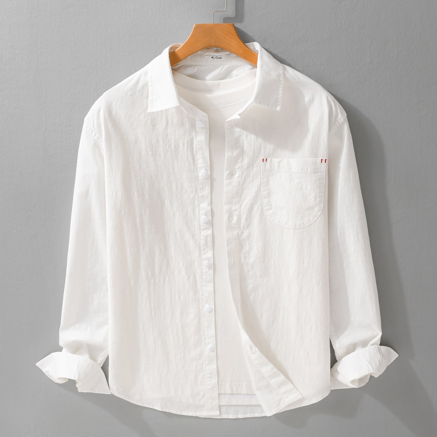 Men's layering shirt in overshirt style made of cotton-linen with Kent collar and applied round pocket Chichicherry