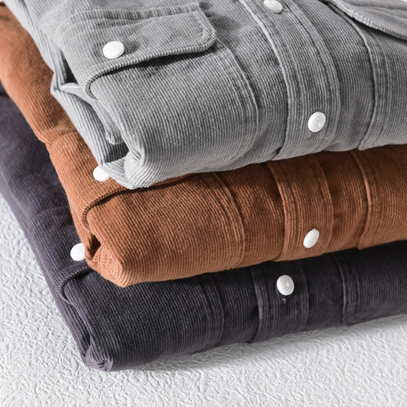 Men's fine cord shirt jacket in worker style with double chest pockets and relaxed fit Chichicherry