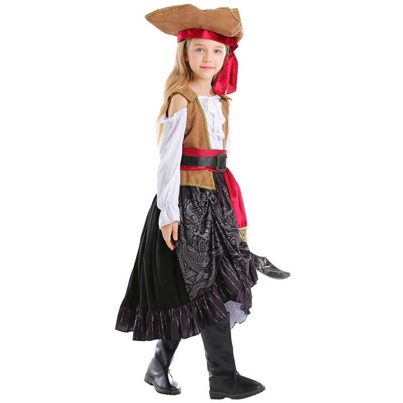 Girl Pirate Costume with Authentic Accessories and Swinging Skirt Chichicherry