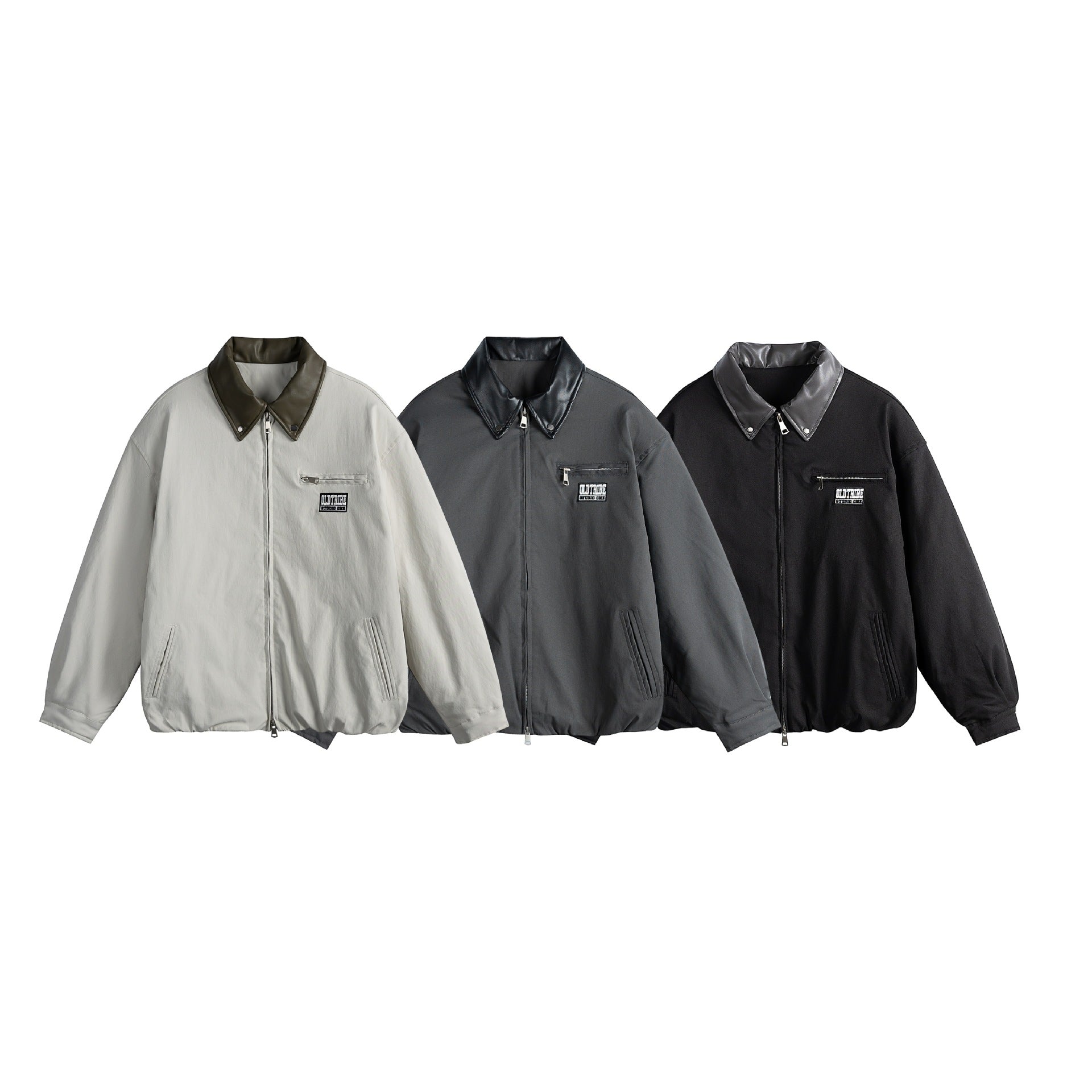 Unisex Oversized Blouson Jacket with Faux Leather Shawl Collar, Two-Way Zipper and Elastic Hem Chichicherry