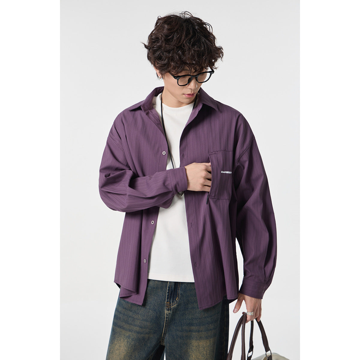 Unisex Oversize Shirt Jacket with structured ribbed look and patch breast pocket Chichicherry