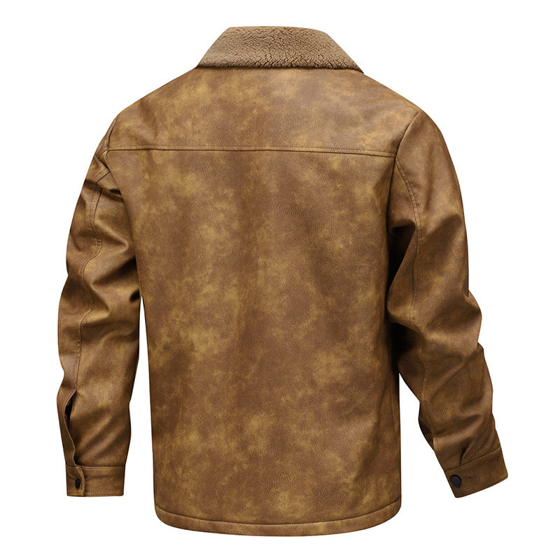 Men's vintage-inspired faux leather jacket with teddy lining and shirt collar Chichicherry