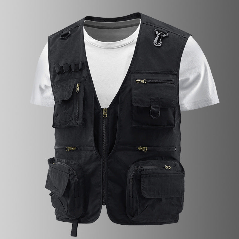Men's Multifunctional Cargo Utility Vest with numerous zippered pockets and D-rings Chichicherry