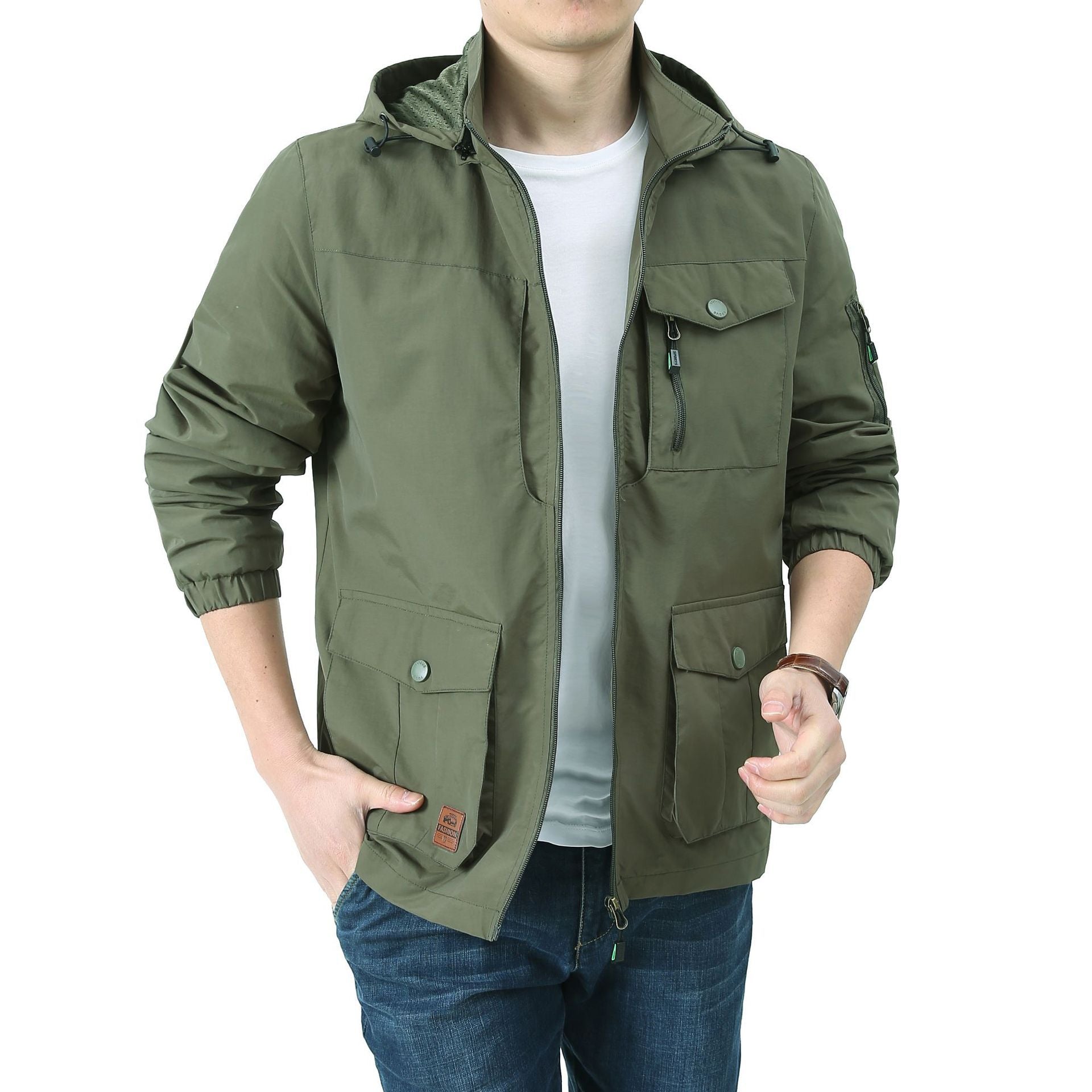 Men's Urban-Utility Field Jacket with Hood, Multiple Pockets and Elastic Cuffs Chichicherry