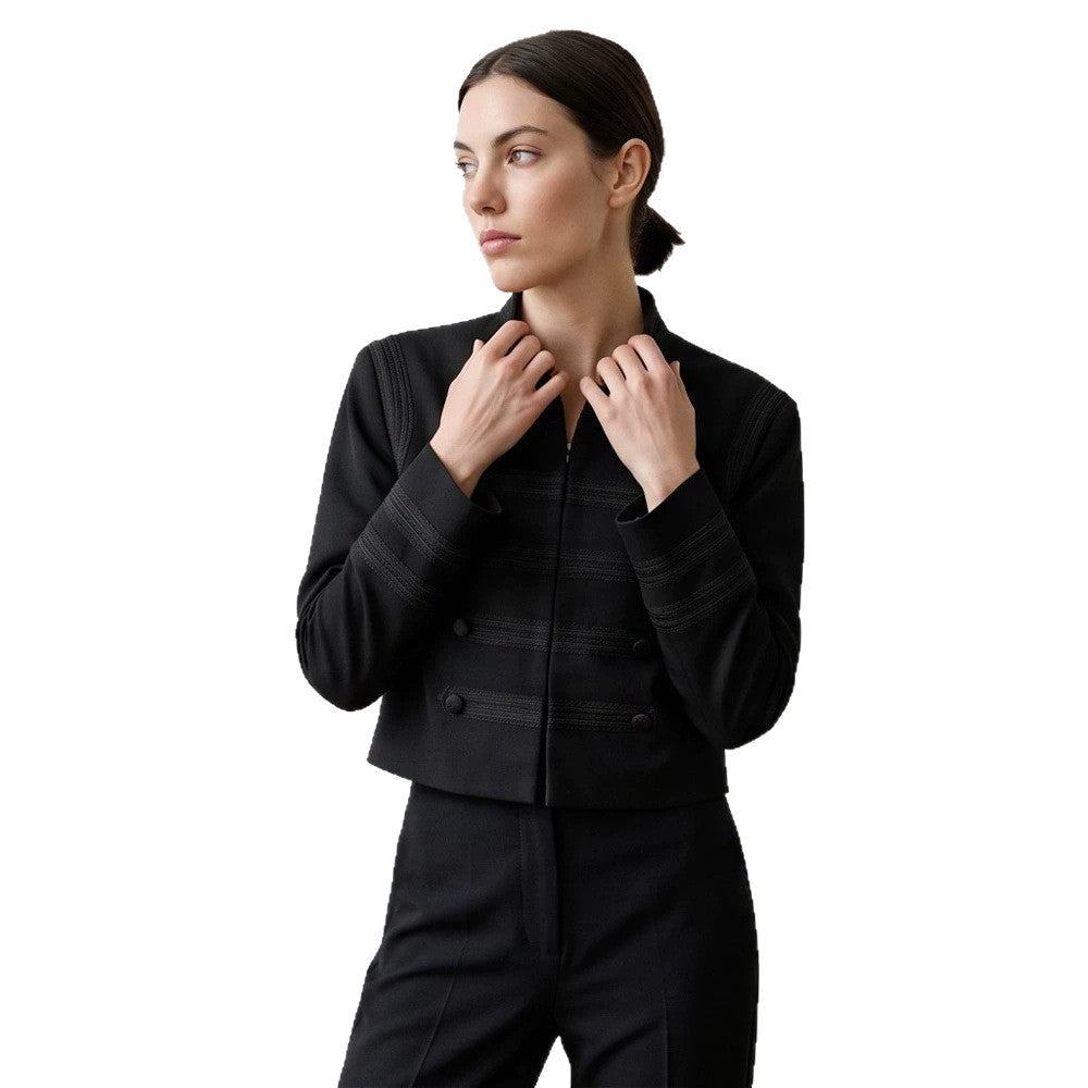Women's cropped military-style jacket with double-breasted and decorative quilting details Chichicherry