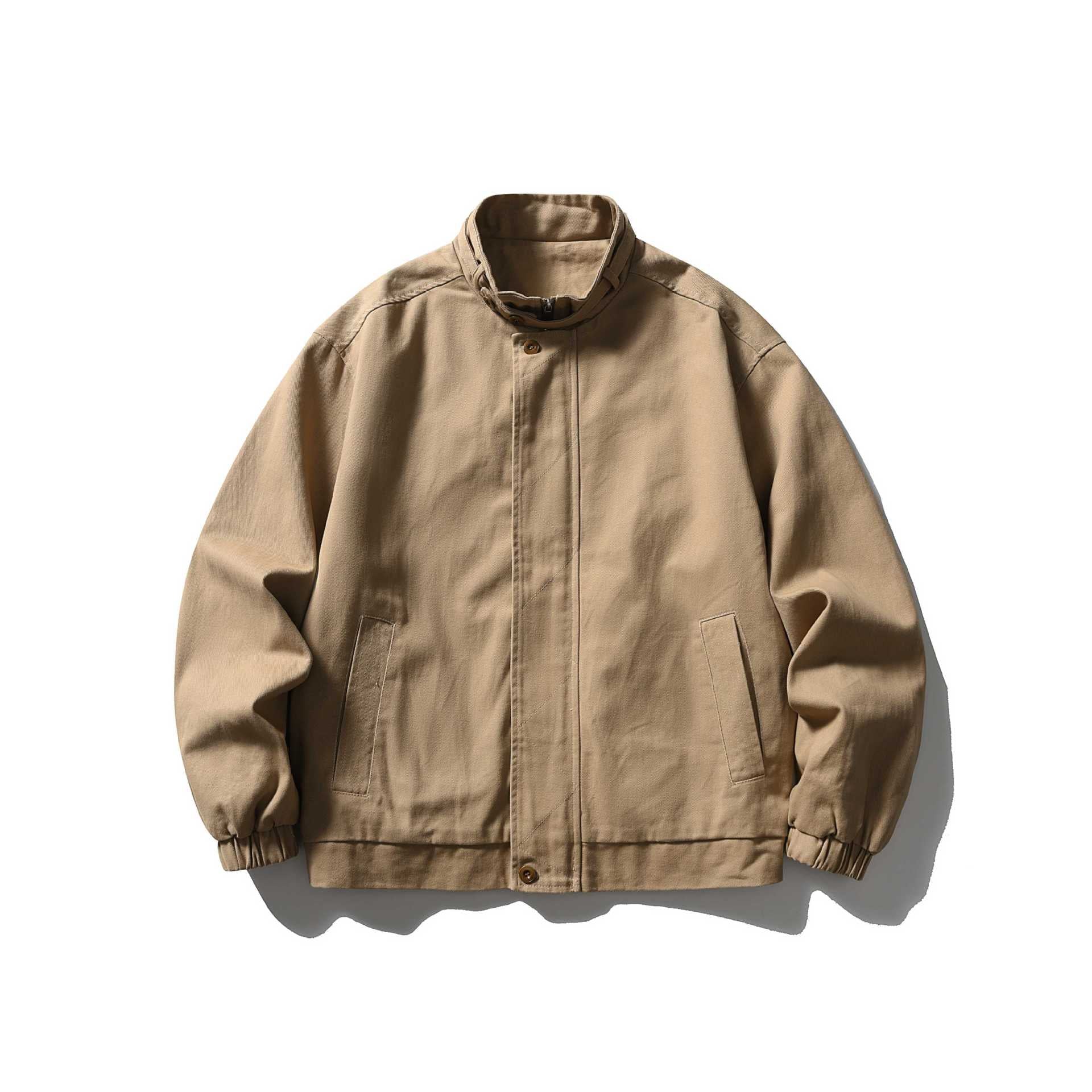 Men's Short Cut Functional Canvas Blouson Jacket with High Stand-Up Collar Chichicherry