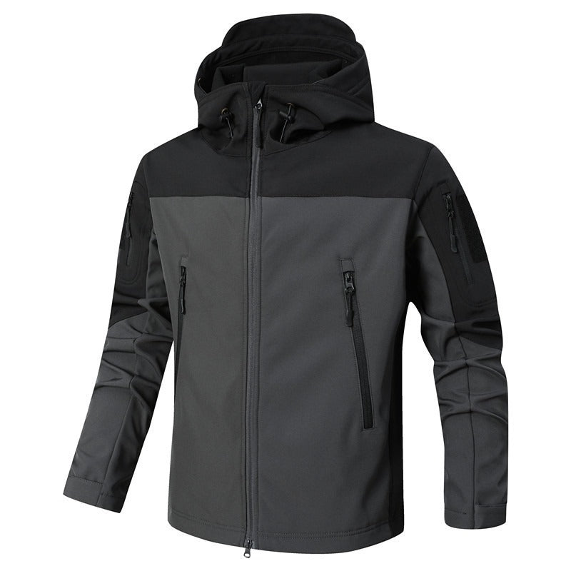 Men's Softshell Outdoor Jacket with Tactical Arm Pocket, Adjustable Hood and Water-Resistant Membrane Chichicherry