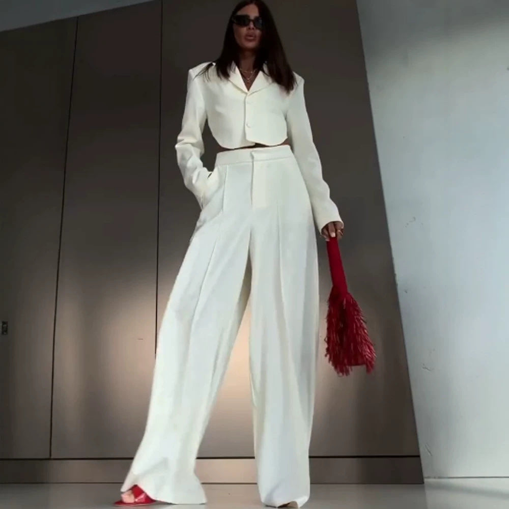 Women Elegant Cropped Blazer and Palazzo Pants Set Chichicherry