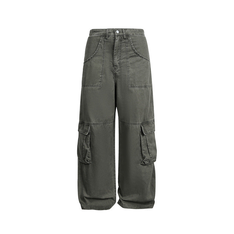 Women's High-Waist Cargo Pants in Wide-Leg Style with Patch Flap Pockets and Distinctive Seam Details Chichicherry