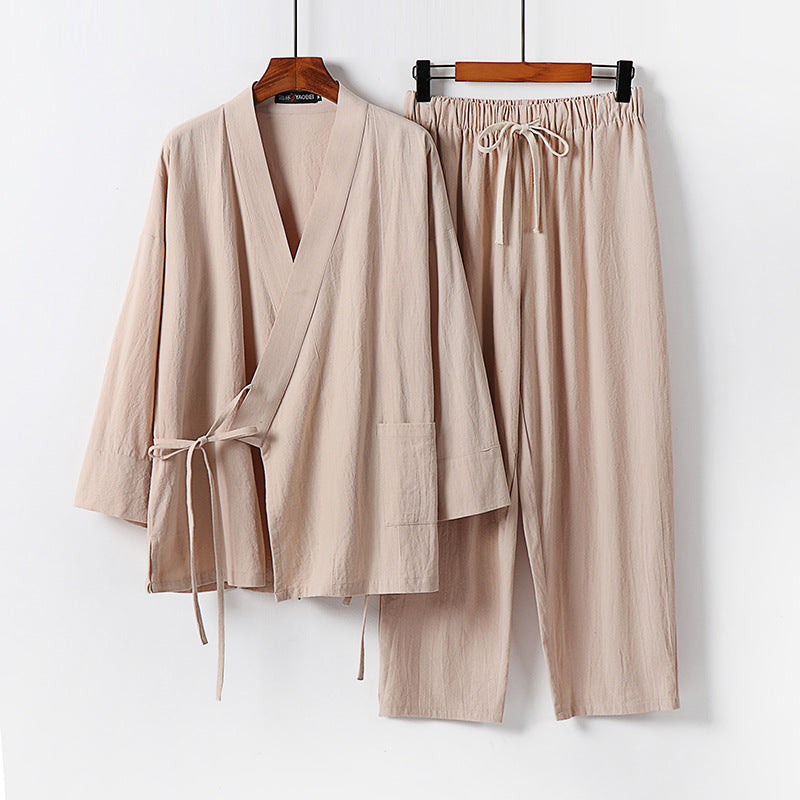 Unisex Lightweight Kimono Lounge Set made of draping cotton blend with drawstring pants Chichicherry