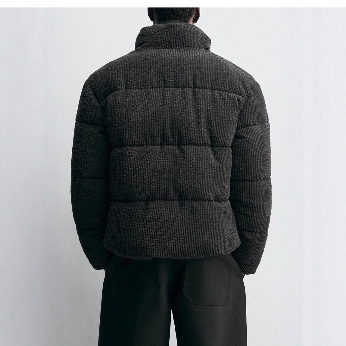 Men's short quilted jacket in cord structure with high stand-up collar Chichicherry