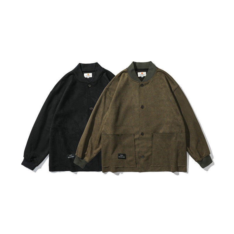 Herren Lockeres Overshirt aus Veloursleder-Imitat mit Knopfleiste und großen Fronttaschen Chichicherry