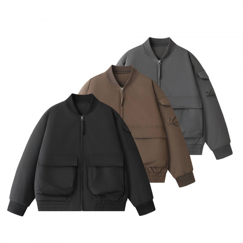 Unisex Short-Cut Utility Bomber Jacket with Large Front Pockets and Sleeve Organizer Chichicherry