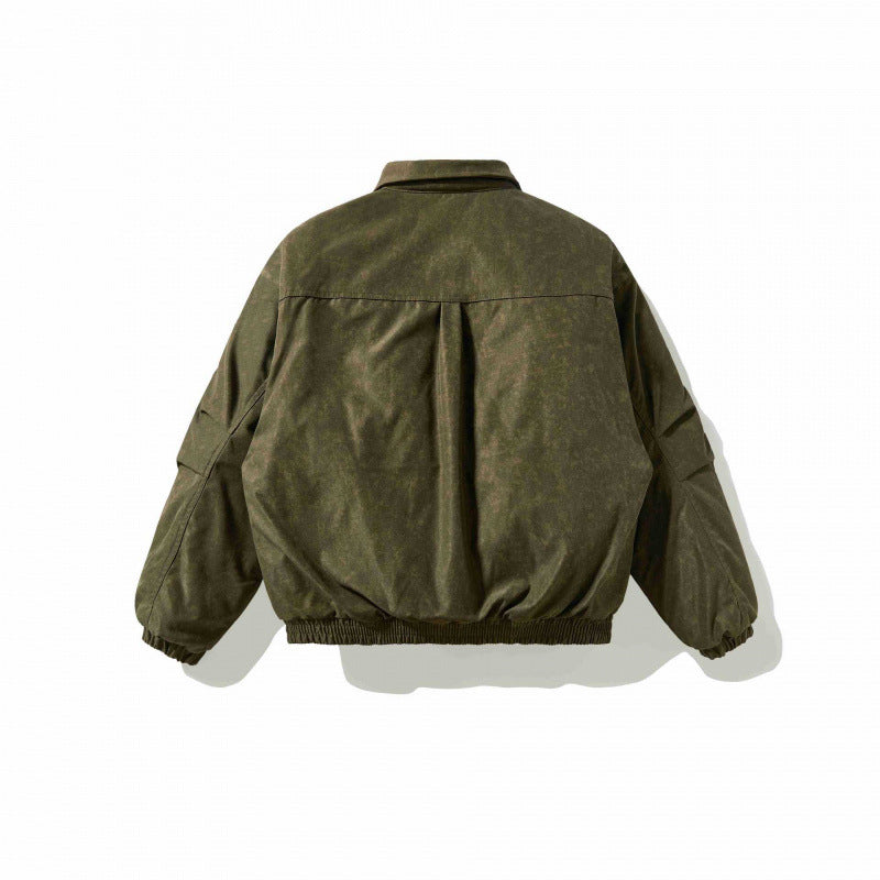 Men's lightly padded canvas field jacket with shirt collar, concealed seam detail appearance, and elastic waistband Chichicherry