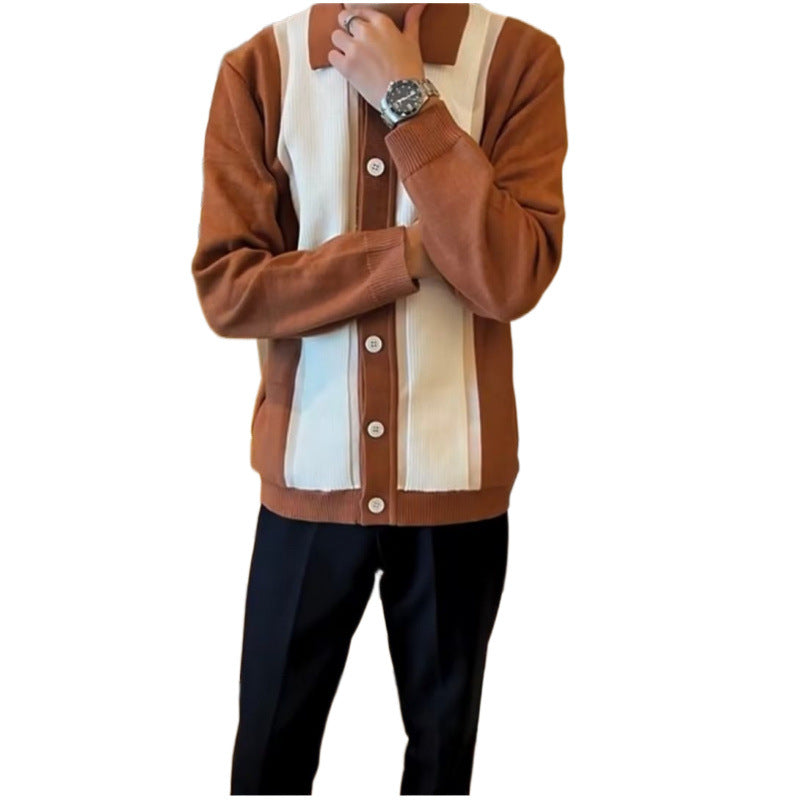 Damen Feinstrick-Cardigan mit Polokragen, kontrastierenden Rippeinsätzen und durchgehender Knopfleiste Chichicherry