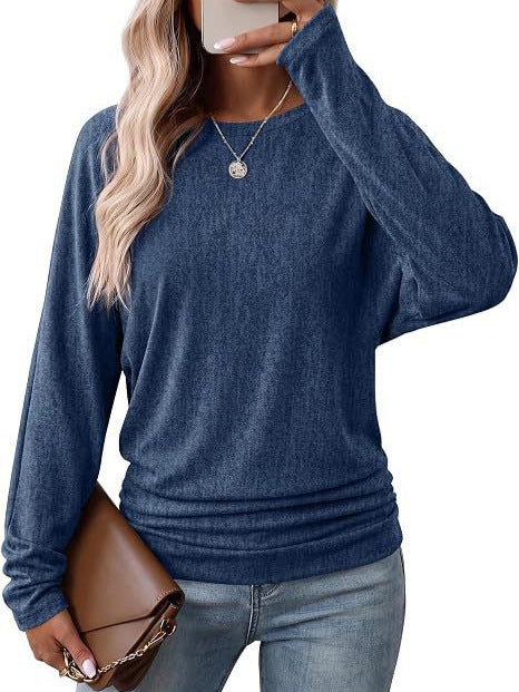 Women's Casual Long Sleeve Fine Knit Shirt with Dropped Shoulder and Loose Hem