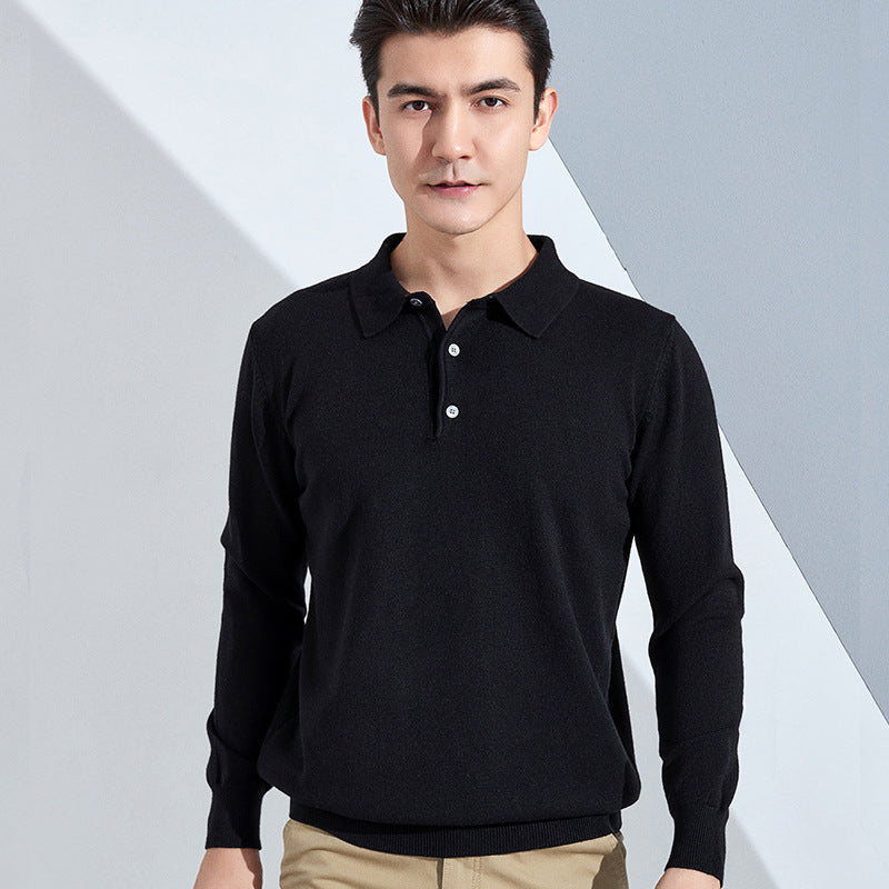 Men's fine long sleeve polo shirt made of fine knit with 3-button placket and slim fit Chichicherry