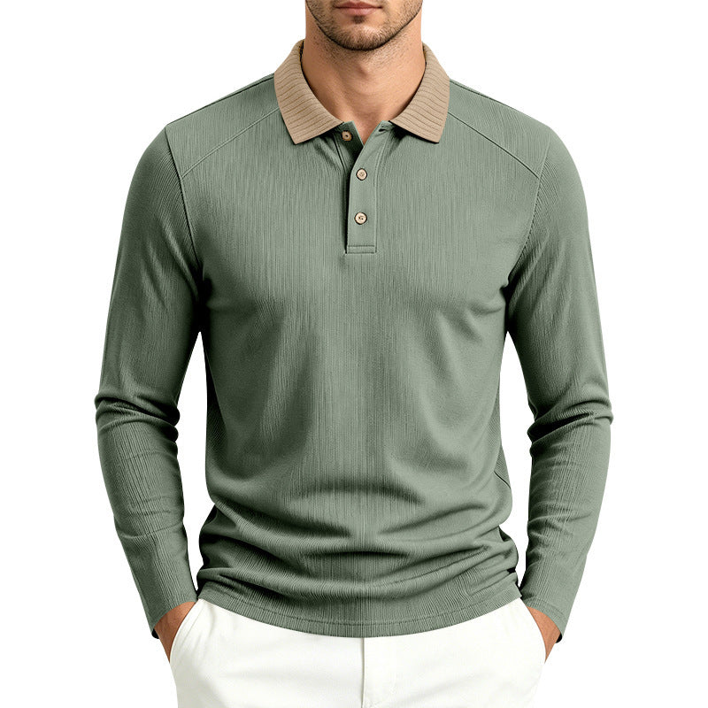 Men's long sleeve polo made of fine ribbed knit with contrast collar and button placket Chichicherry