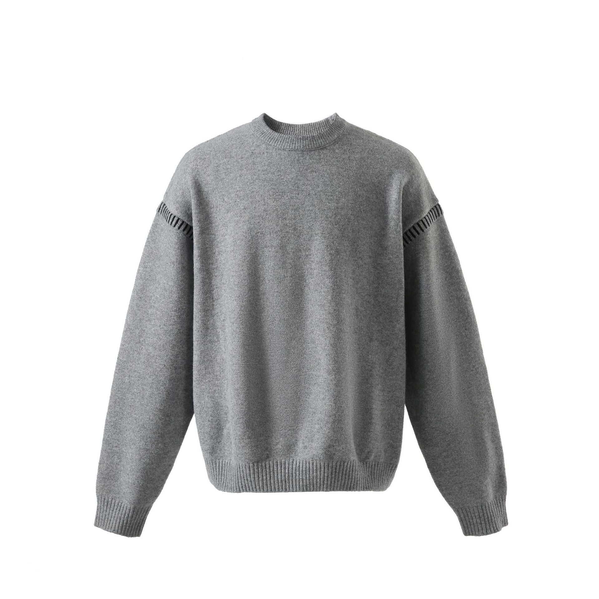 Women's Soft Oversized Wool Blend Sweater with Round Neckline and Decorative Shoulder Seam Chichicherry