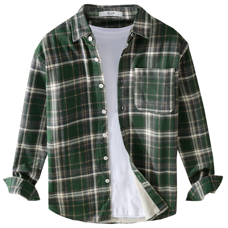 Men's Checked Flannel Overshirt in Vintage Look with Patch Chest Pocket and Curved Hem Chichicherry