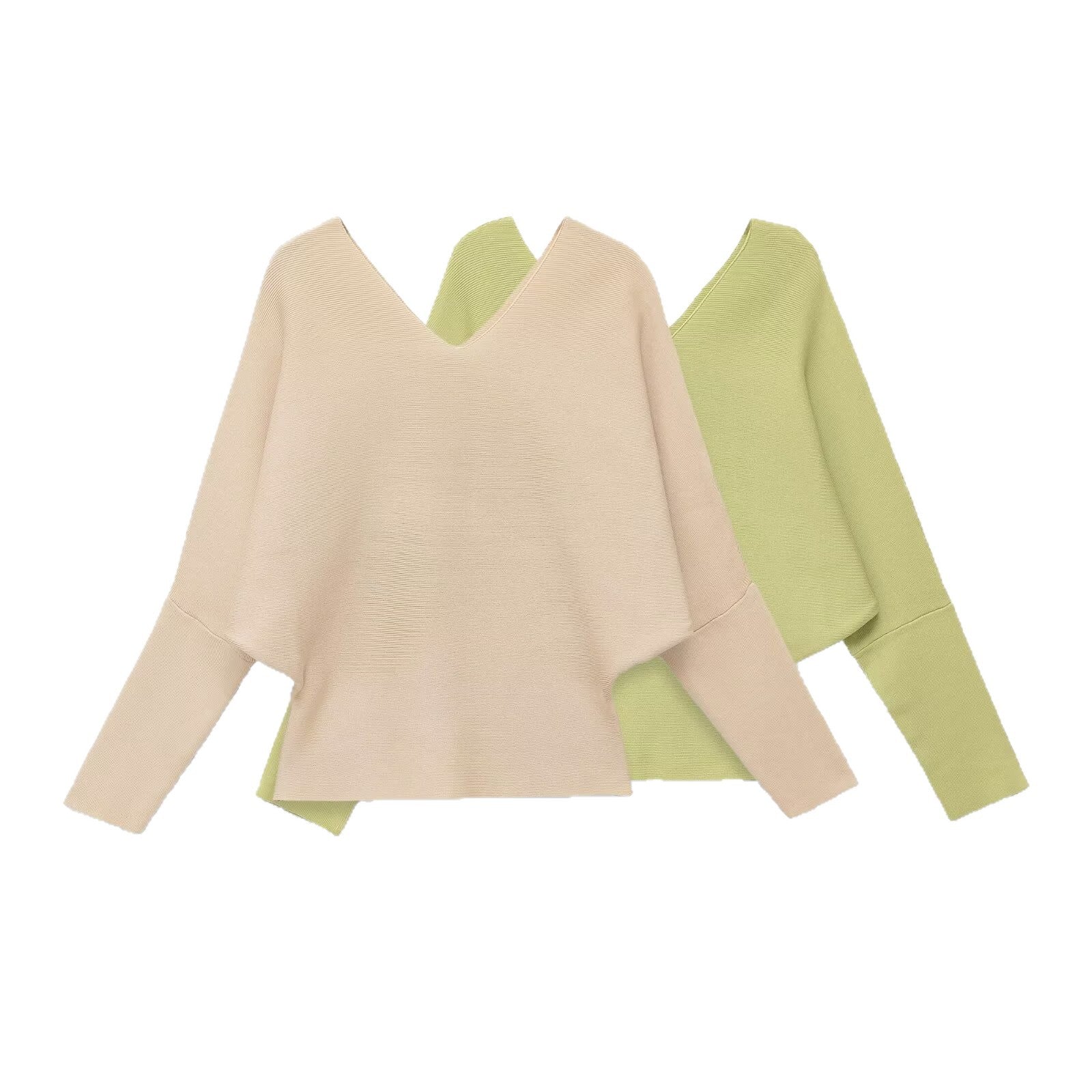 Women's Soft Fine Knit Top with Batwing Sleeves and Deep V-Neck Chichicherry