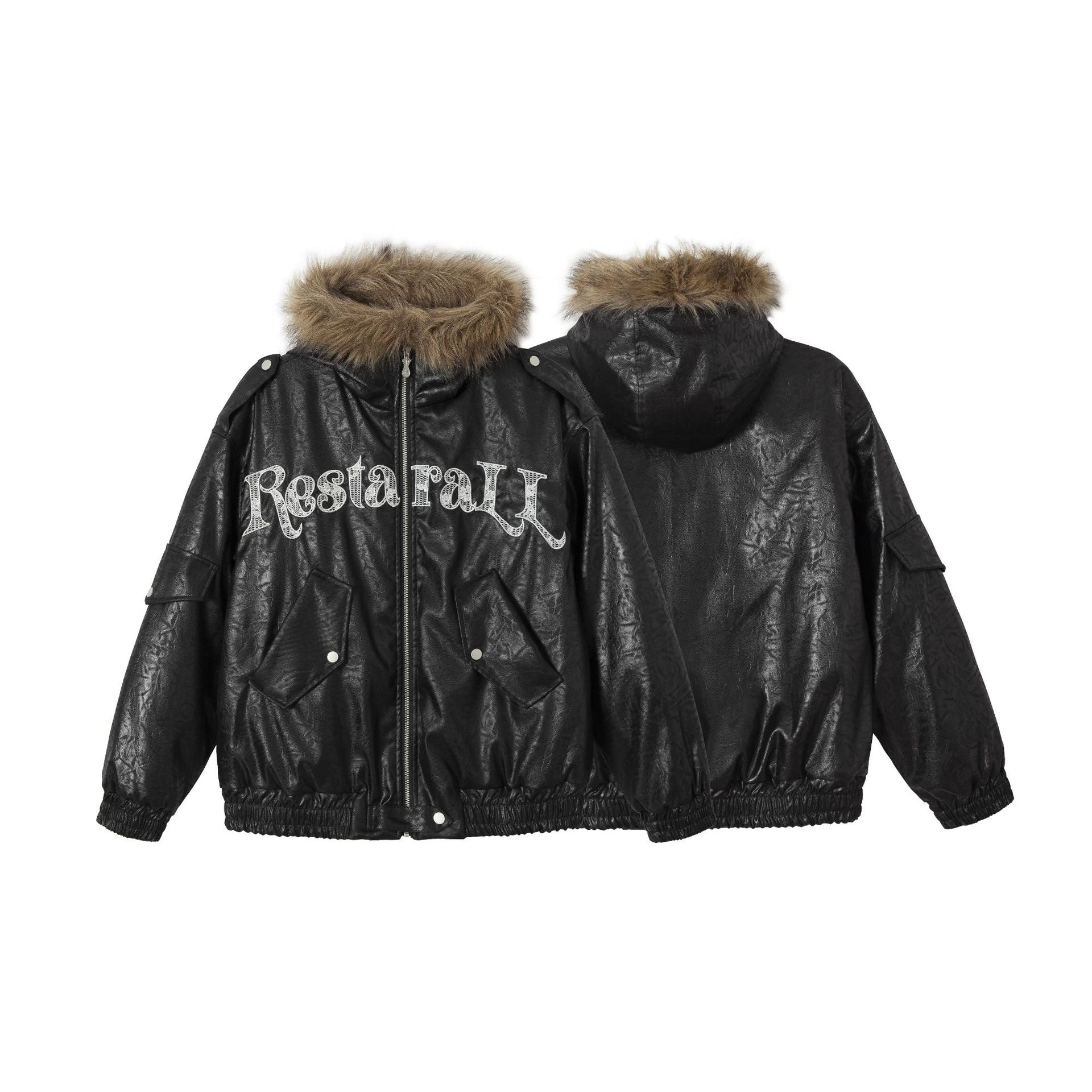 Men's Padded Oversized Bomber with Faux Fur Collar and Utility Pockets Chichicherry