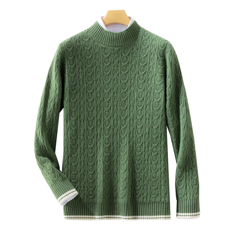 Ladies fine knit pullover with cable pattern, short standing collar, and ribbed finishes Chichicherry