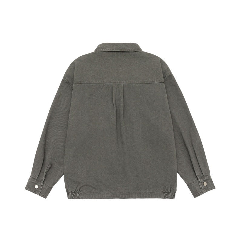 Unisex Oversize Workwear-Bomber Jacket with Snap Front and Elastic Waist Chichicherry