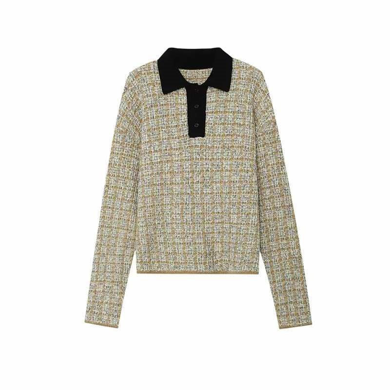 Women's Boucle Polo Knit Sweater with Tweed Effect Chichicherry