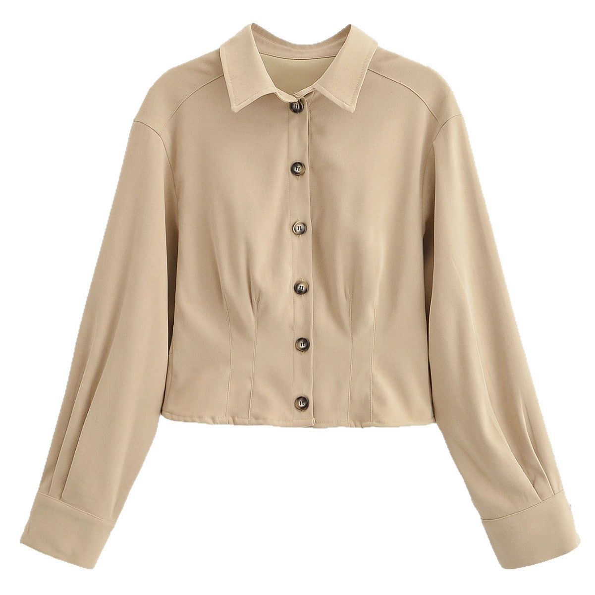 Women Tailored Cropped Shirt Jacket with Princess Seams and Balloon Sleeves Chichicherry