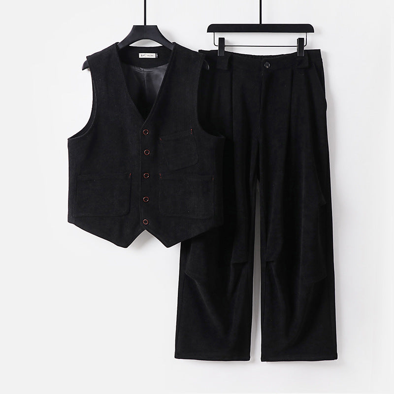 Men's Two-Piece Vest and Pleated Trousers Set in Modern Workwear Style Chichicherry