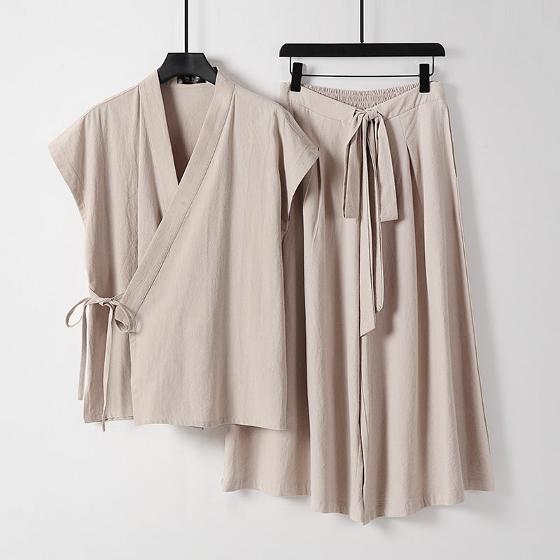 Women's Kimono Loungewear Set with Wrap Top and Wide Palazzo Pants Chichicherry