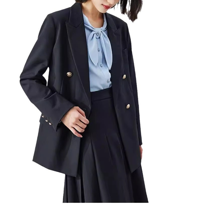 Women's Double-Breasted Blazer with Shiny Buttons Chichicherry
