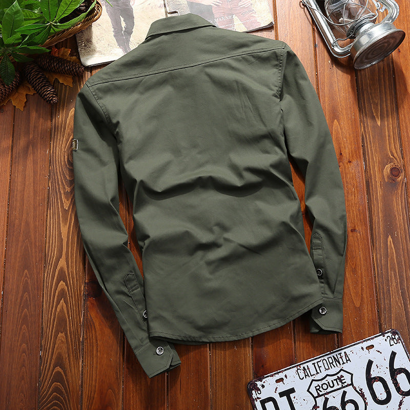 Men's Military-Inspired Utility Shirt Jacket with Epaulettes and Flap Pockets Chichicherry